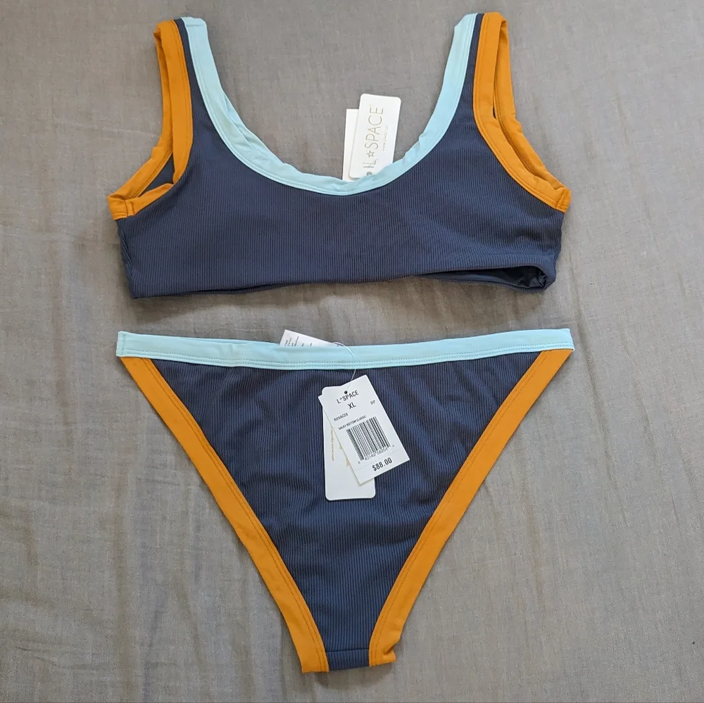 L*Space Vacay Lala Bikini Set Slate Color Block Rib